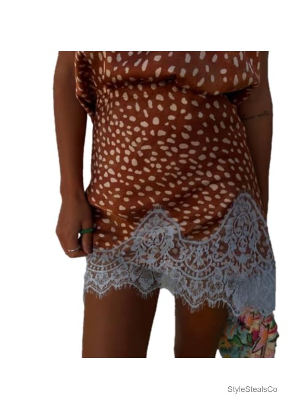 Women's Satin Lace Mini Skirt Polka Dot Lace Trim High Waist A-Line Y2K